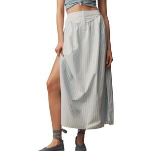 Anthropologie Mare Mare Blue White Stripe Drop Waist High Slit Cotton Maxi Skirt